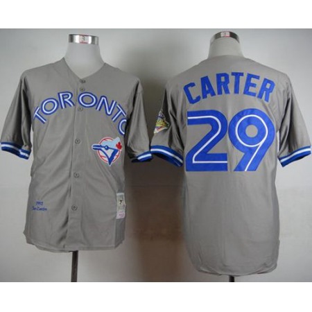 Mitchell And Ness 1992 Blue Jays #29 Joe Carter Grey Stitched MLB Throwback Jersey