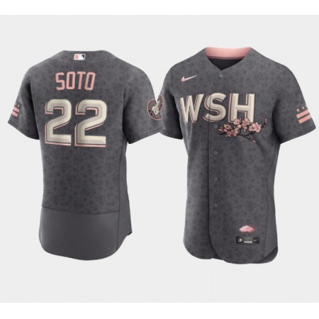 Men's Washington Nationals #22 Juan Soto 2022 Grey City Connect Cherry Blossom Flex Base Stitched MLB Jersey