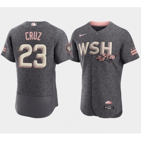 Men's Washington Nationals #23 Nelson Cruz 2022 Grey City Connect Cherry Blossom Flex Base Stitched MLB Jersey