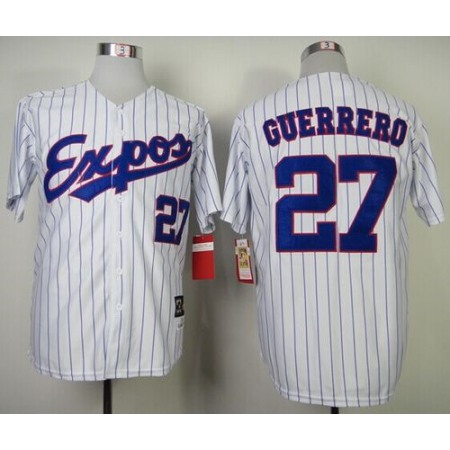 Mitchell and Ness 2000 Expos #27 Vladimir Guerrero White Blue Strip Stitched Throwback MLB Jersey