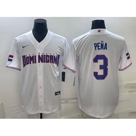 Men's Dominican Republic Baseball #3 Jeremy Pena 2023 White World Baseball Classic Stitched Jersey