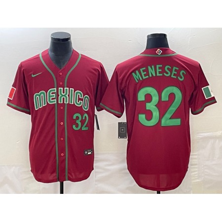 Men's Mexico Baseball #32 Joey Meneses 2023 Red World Baseball Classic Stitched Jersey