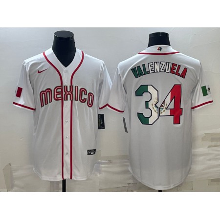 Men's Mexico Baseball #34 Fernando Valenzuela 2023 White World Baseball Classic Stitched Jersey