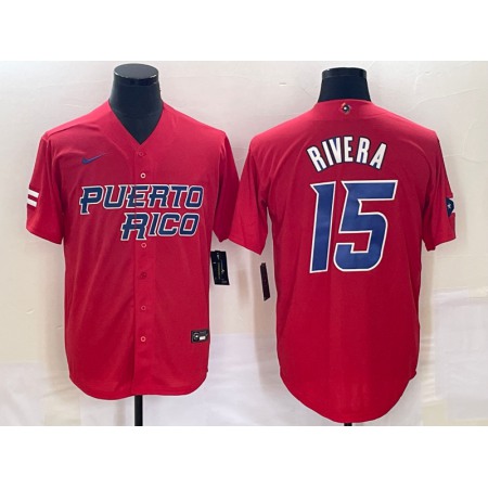 Men's Puerto Rico Baseball #15 Emmanuel Rivera 2023 Red World Baseball Classic Stitched Jersey