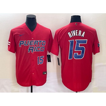Men's Puerto Rico Baseball #15 Emmanuel Rivera 2023 Red World Baseball Classic With Patch Stitched Jersey