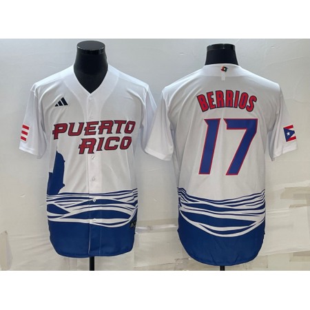 Men's Puerto Rico Baseball #17 Jose Berrios 2023 White World Baseball Classic Stitched Jersey