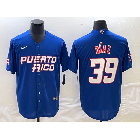 Men's Puerto Rico Baseball #39 Edwin Diaz 2023 Royal World Baseball Classic Stitched Jersey