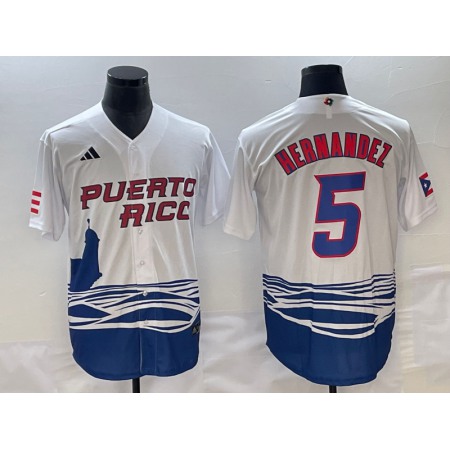Men's Puerto Rico Baseball #5 Enrique Hernandez 2023 White World Baseball Classic Stitched Jersey