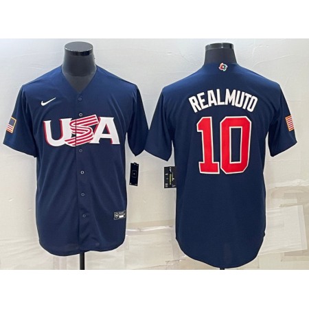 Men's USA Baseball #10 J.T. Realmuto 2023 Navy World Baseball Classic Stitched Jersey