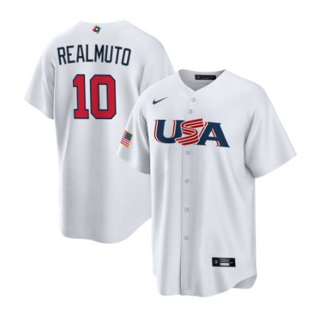 Men's USA Baseball #10 J.T. Realmuto 2023 White World Baseball Classic Stitched Jersey