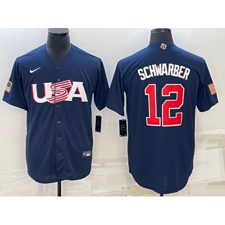 Men's USA Baseball #12 Kyle Schwarber 2023 Navy World Baseball Classic Stitched Jersey