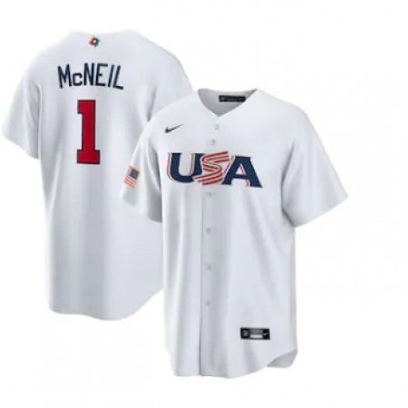 Men's USA Baseball #1 Jeff McNeil 2023 White World Baseball Classic Stitched Jersey