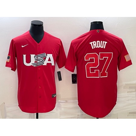 Men's USA Baseball #27 Mike Trout 2023 Red World Baseball Classic Stitched Jersey