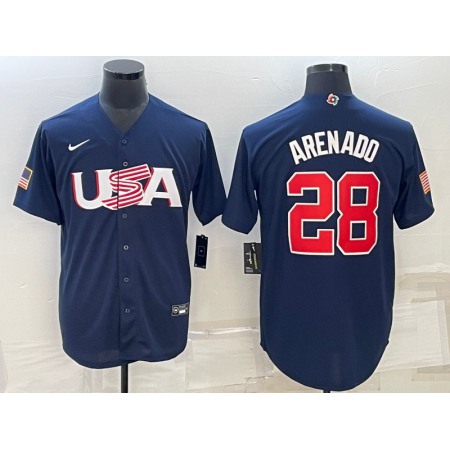 Men's USA Baseball #28 Nolan Arenado 2023 Navy World Baseball Classic Stitched Jersey