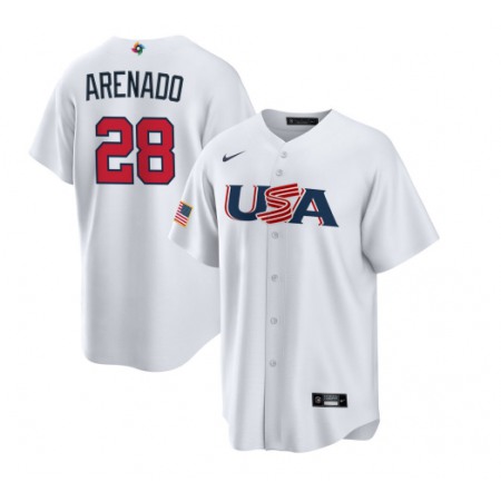 Men's USA Baseball #28 Nolan Arenado 2023 White World Baseball Classic Stitched Jersey