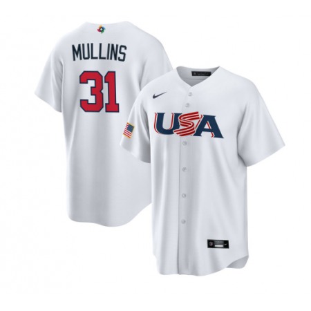 Men's USA Baseball #31 Cedric Mullins 2023 White World Baseball Classic Stitched Jersey