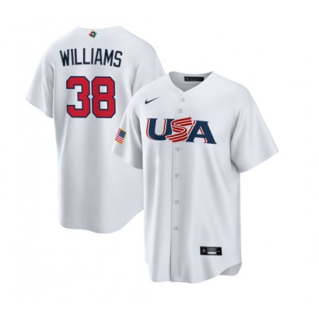 Men's USA Baseball #38 Devin Williams 2023 White World Baseball Classic Stitched Jersey