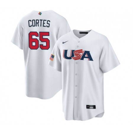 Men's USA Baseball #65 Nestor Cortes 2023 White World Baseball Classic Stitched Jersey