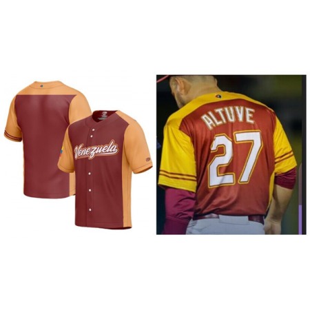 Men's Venezuela Baseball #27 Jose Altuve 2023 Burgundy World Baseball Classic Stitched Jersey