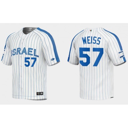Men's israel Baseball #57 Zack Weiss 2023 White World Baseball Classic Stitched Jersey