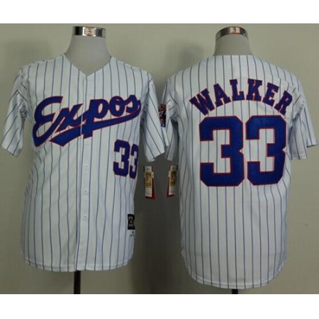 Mitchell And Ness 1982 Expos #33 Larry Walker White(Black Strip) Throwback Stitched MLB Jersey
