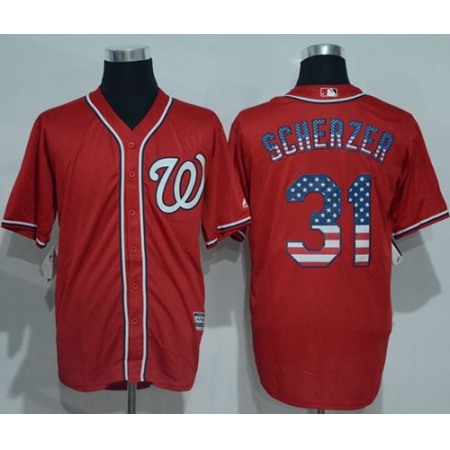 Nationals #31 Max Scherzer Red USA Flag Fashion Stitched MLB Jersey