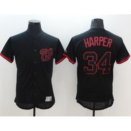 Nationals #34 Bryce Harper Black Fashion Flexbase Authentic Collection Stitched MLB Jersey