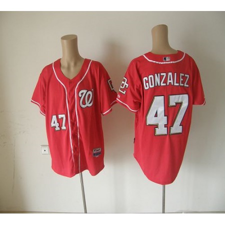 Nationals #47 Gio Gonzalez Red Cool Base Stitched MLB Jersey