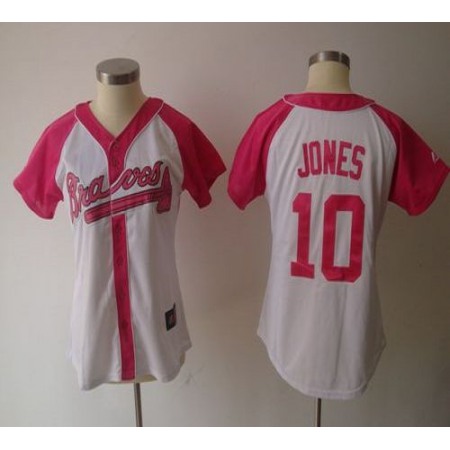 Braves #10 Chipper Jones White/Pink Women's Splash Fashion Stitched MLB Jersey