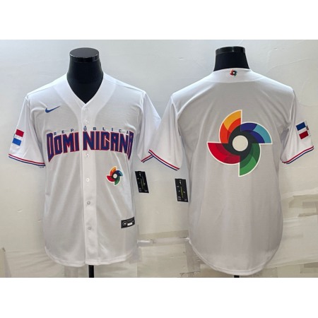 Men's Dominican Republic Baseball 2023 White World Baseball Big Logo Classic Stitched Jersey