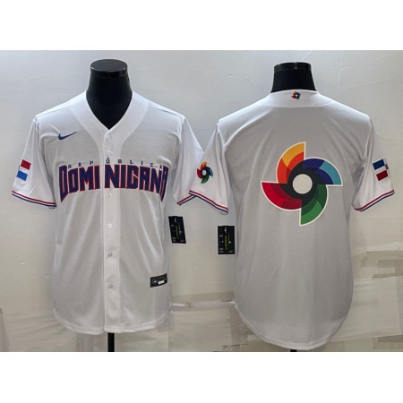Men's Dominican Republic Baseball 2023 White World Baseball Big Logo With Patch Classic Stitched Jersey