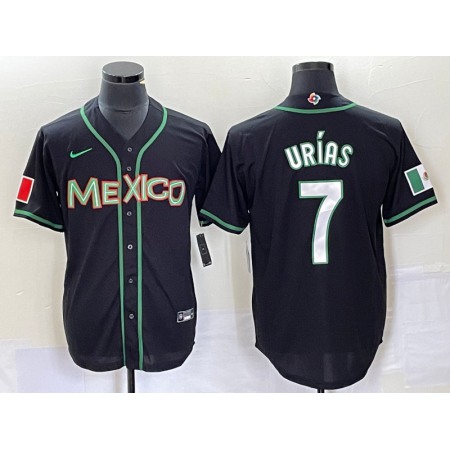 Men's Mexico Baseball #7 Julio Urias 2023 Black World Baseball With Patch Classic Stitched Jersey