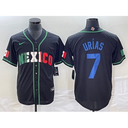 Men's Mexico Baseball #7 Julio Urias 2023 Black World Baseball With Patch Classic Stitched Jersey
