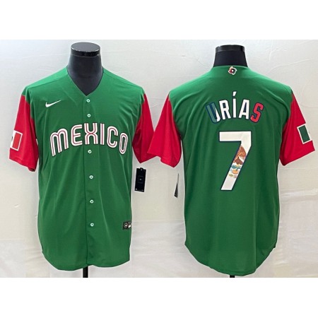 Men's Mexico Baseball #7 Julio Urias 2023 Green World Baseball Classic Stitched Jersey