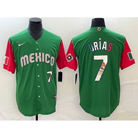 Men's Mexico Baseball #7 Julio Urias 2023 Green World Baseball Classic With Patch Stitched Jersey