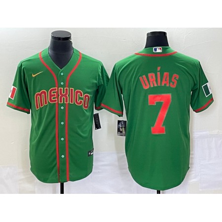 Men's Mexico Baseball #7 Julio Urias 2023 Green World Baseball With Patch Classic Stitched Jersey
