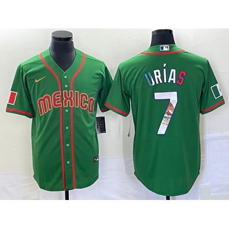 Men's Mexico Baseball #7 Julio Urias 2023 Green World Baseball With Patch Classic Stitched Jersey