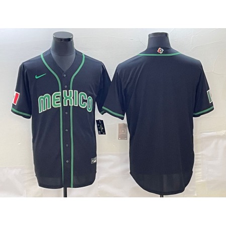 Men's Mexico Baseball Blank 2023 Black World Baseball With Patch Classic Stitched Jersey