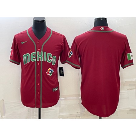 Men's Mexico Baseball Blank 2023 Red World Baseball With Patch Classic Stitched Jersey