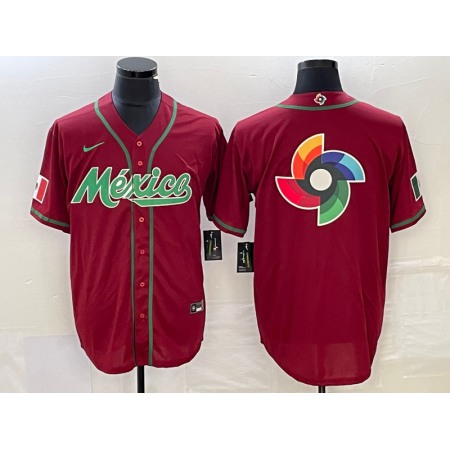 Men's Mexico Baseball Red 2023 World Baseball Classic Team Big Logo Stitched Jersey