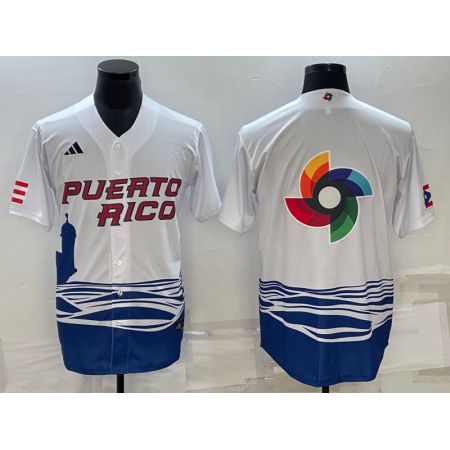 Men's Puerto Rico Baseball 2023 White World Baseball Big Logo Classic Stitched Jersey