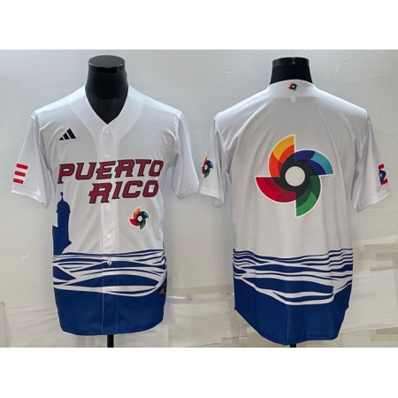 Men's Puerto Rico Baseball 2023 White World Baseball Big Logo With Patch Classic Stitched Jersey