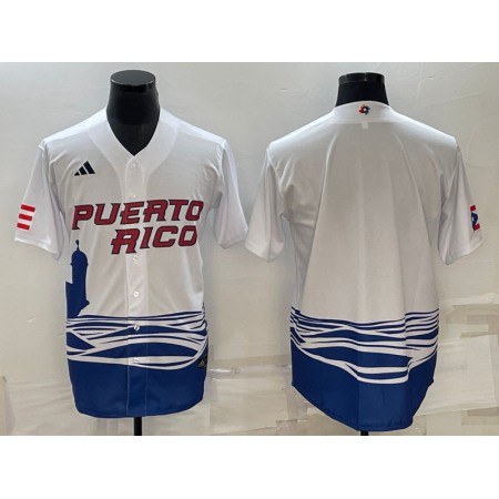 Men's Puerto Rico Baseball Blank 2023 White World Baseball Classic Stitched Jersey