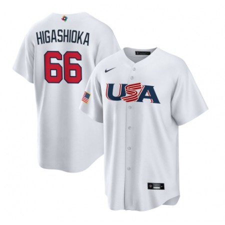 Men's USA Baseball #66 Kyle Higashioka 2023 White World Baseball Classic Stitched Jersey