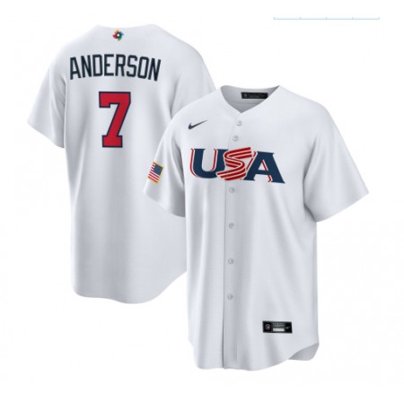 Men's USA Baseball #7 Tim Anderson 2023 White World Baseball Classic Stitched Jersey