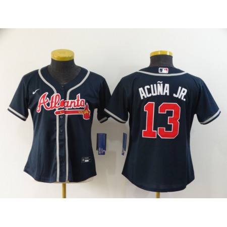 Women's Atlanta Braves #13 Ronald Acuna Jr Navy Cool Base Stitched MLB Jersey