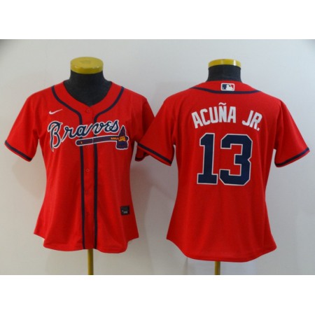 Women's Atlanta Braves #13 Ronald Acuna Jr Red Cool Base Stitched MLB Jersey