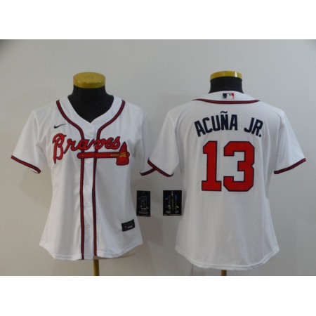 Women's Atlanta Braves #13 Ronald Acuna Jr White Cool Base Stitched MLB Jersey