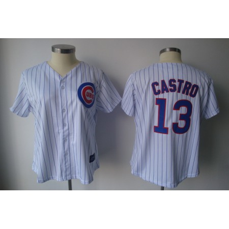 Cubs #13 Starlin Castro White Blue Strip Women's Fashion Stitched MLB Jersey