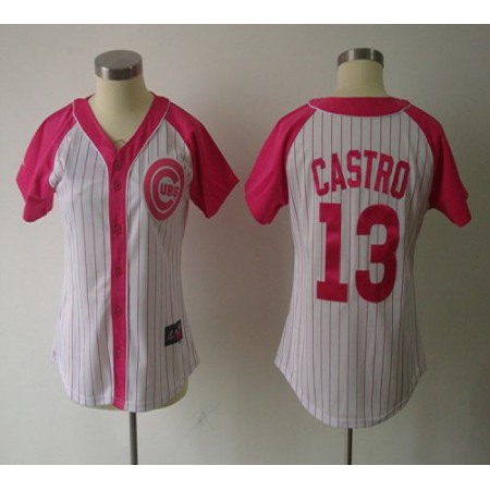 Cubs #13 Starlin Castro White/Pink Women's Splash Fashion Stitched MLB Jersey